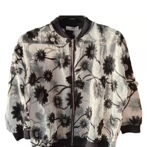 RARE Women's Floral Black Lgt Grey Jacket Embroidered Summer Boho Sheer Size XL